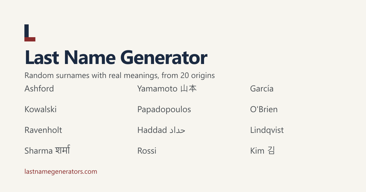 Last Name Generator: Random Surnames with Meanings (20 Origins)